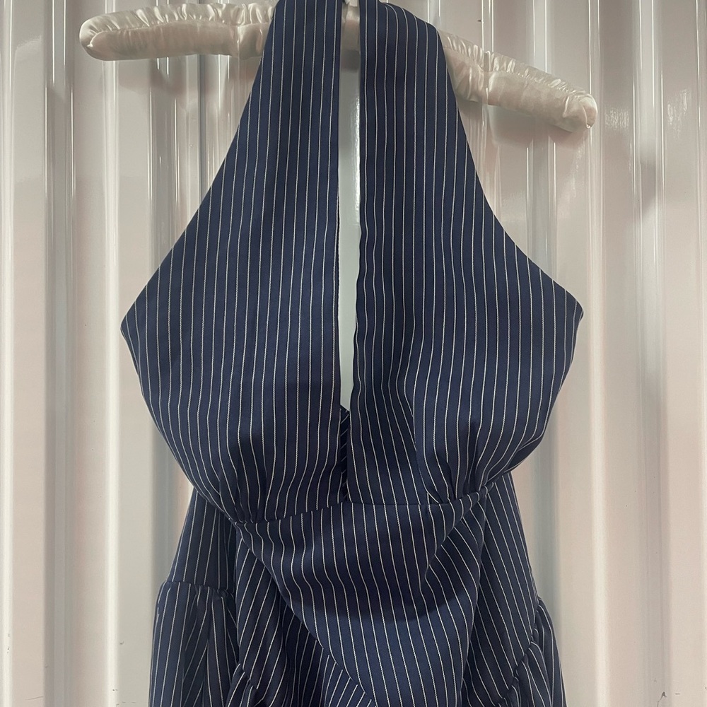 Jayla Pinstripe Halter Maxi Dress - Navy/combo  Size L - Picture 6 of 7